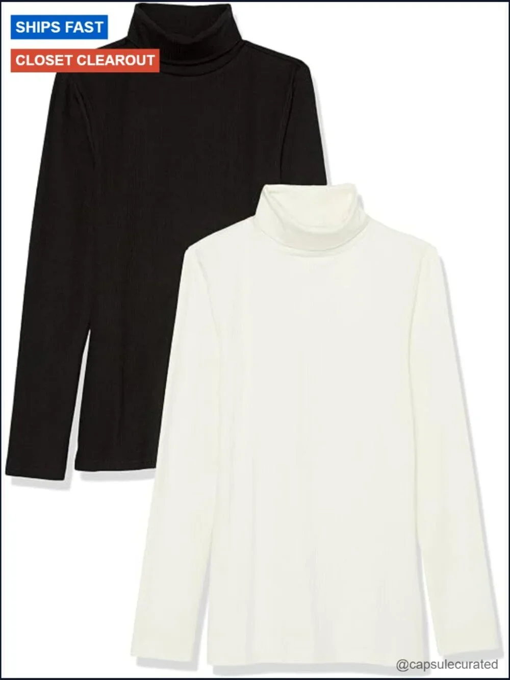 Slim-Fit Stretchy Layering Long Sleeve Knit Rib Turtleneck Top Pack of 2